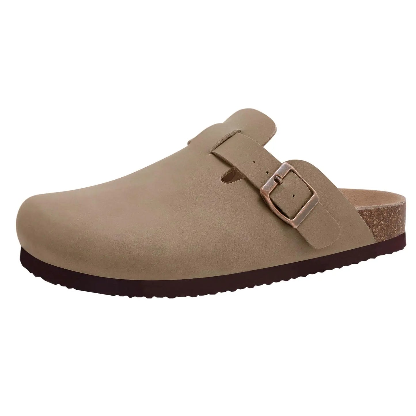 Comwarm Fashion Men Leather Sandals Summer Cork Footbed Slide Sandals Beach Sandals Unisex Brand Sandals with Adjustable Buckle