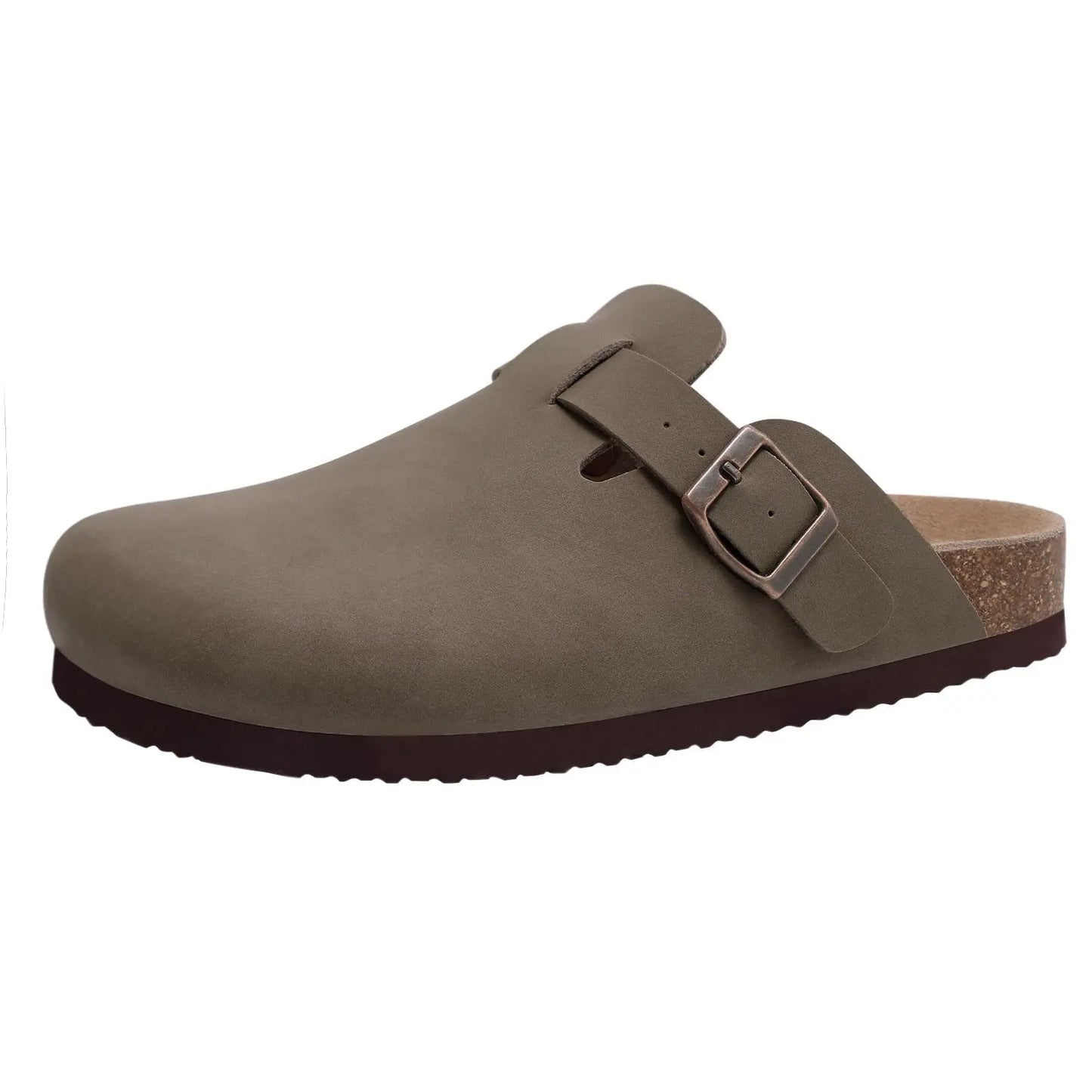 Comwarm Fashion Men Leather Sandals Summer Cork Footbed Slide Sandals Beach Sandals Unisex Brand Sandals with Adjustable Buckle