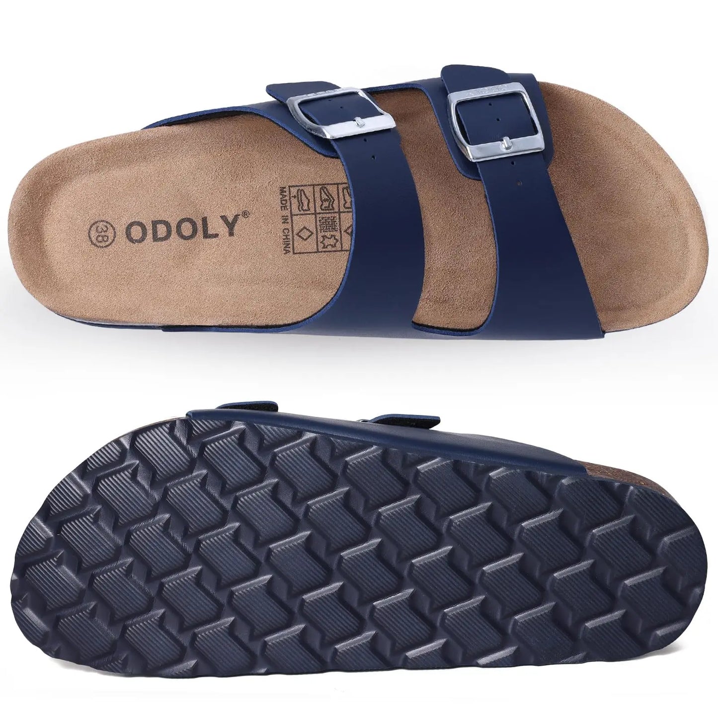 Comwarm Fashion Men Leather Sandals Summer Cork Footbed Slide Sandals Beach Sandals Unisex Brand Sandals with Adjustable Buckle